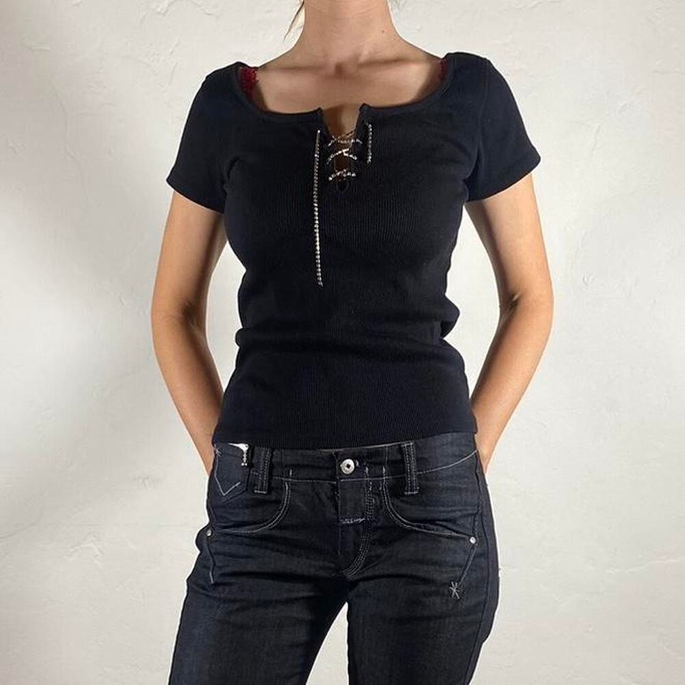Black lace up top super